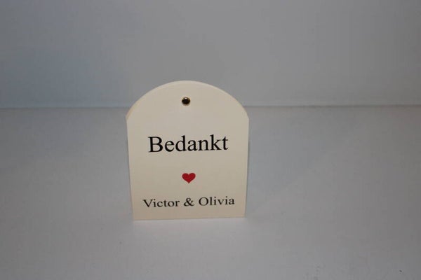 Bedankzakje met gepersonaliseerd label met ronde hoeken