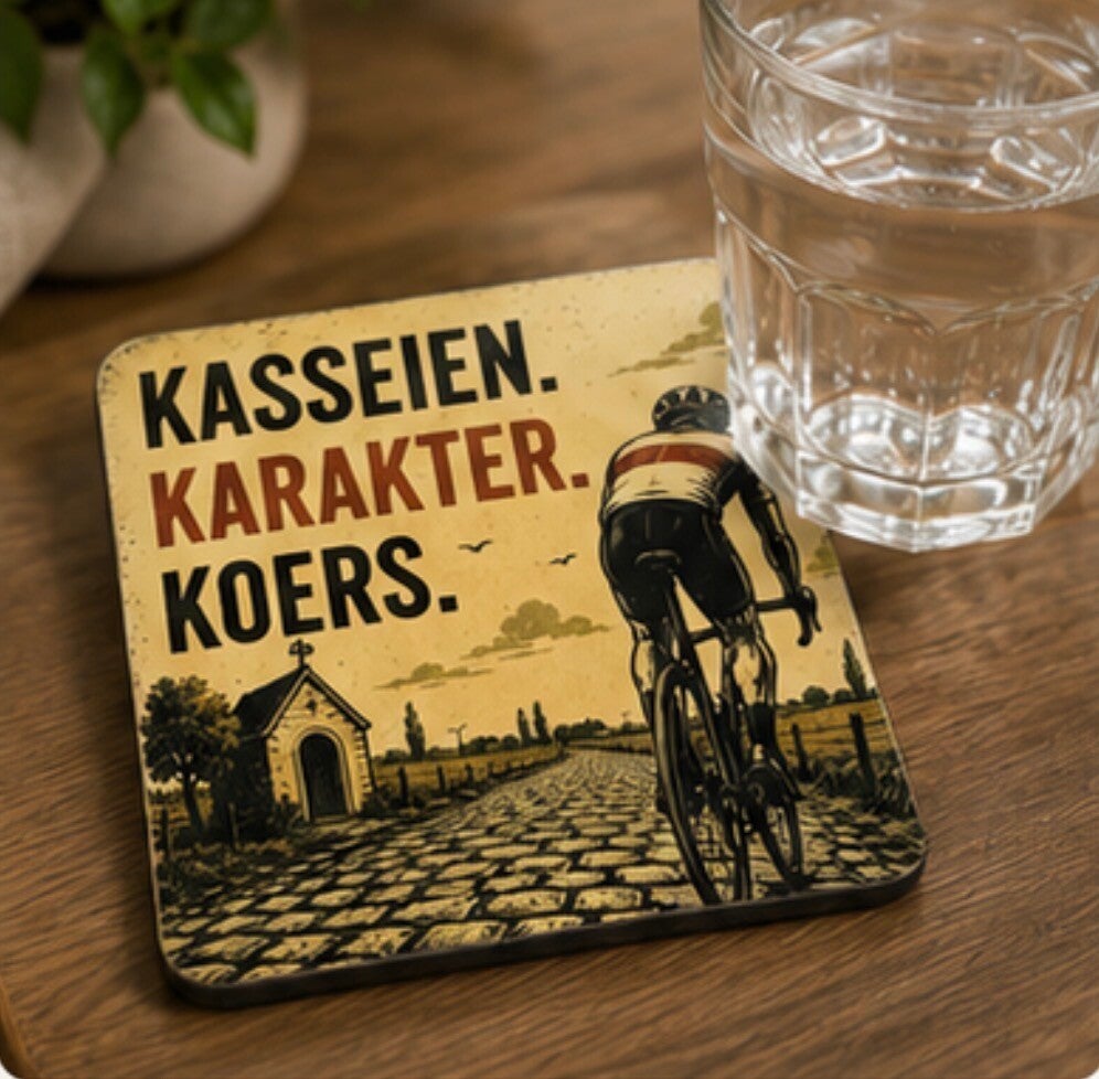 Glasonderzetter "Kasseien?  Karakter.  Koers"