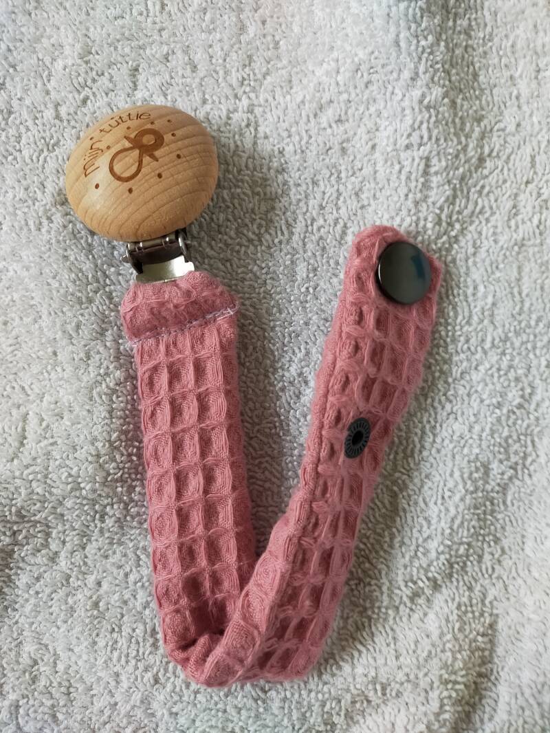 Speenkoord | Waffelstof | Ijzerdrukkers | Houten clip | Zacht.