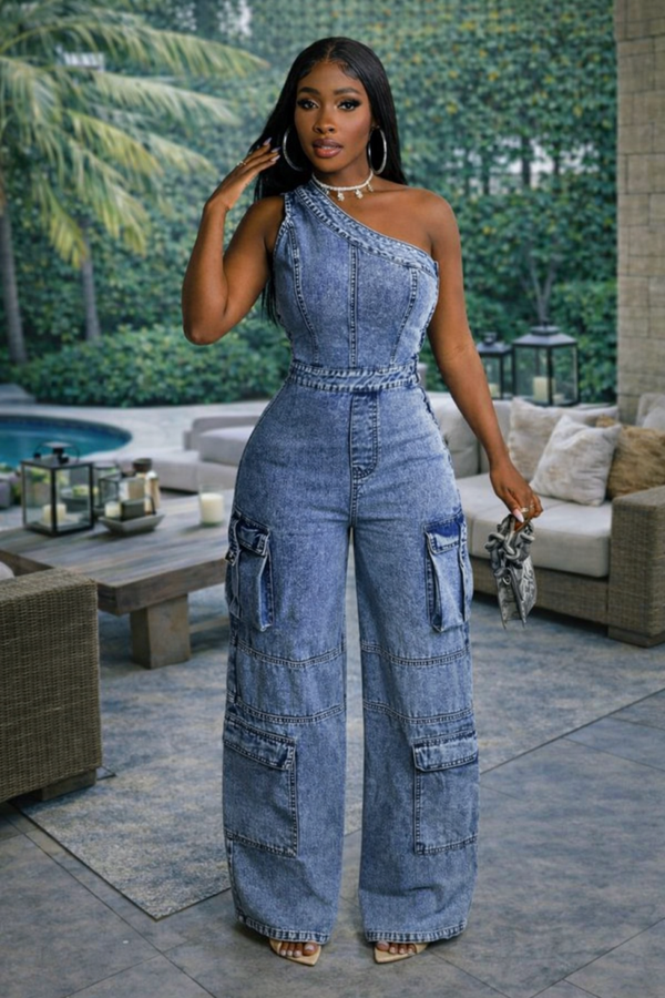 Combinaison pantalon jeans asymétrique