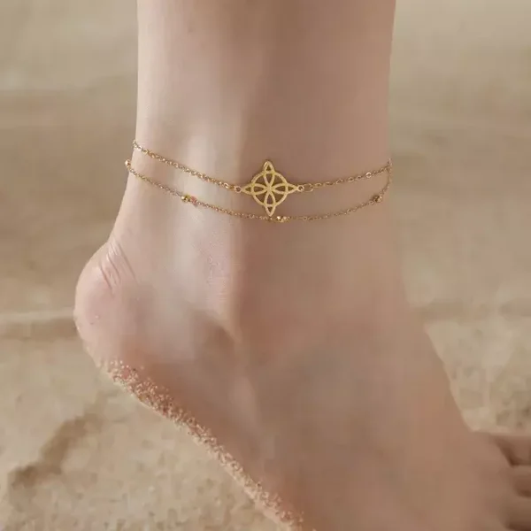 Bracelet de cheville en acier inoxydable avec nœud ajouré à deux couches