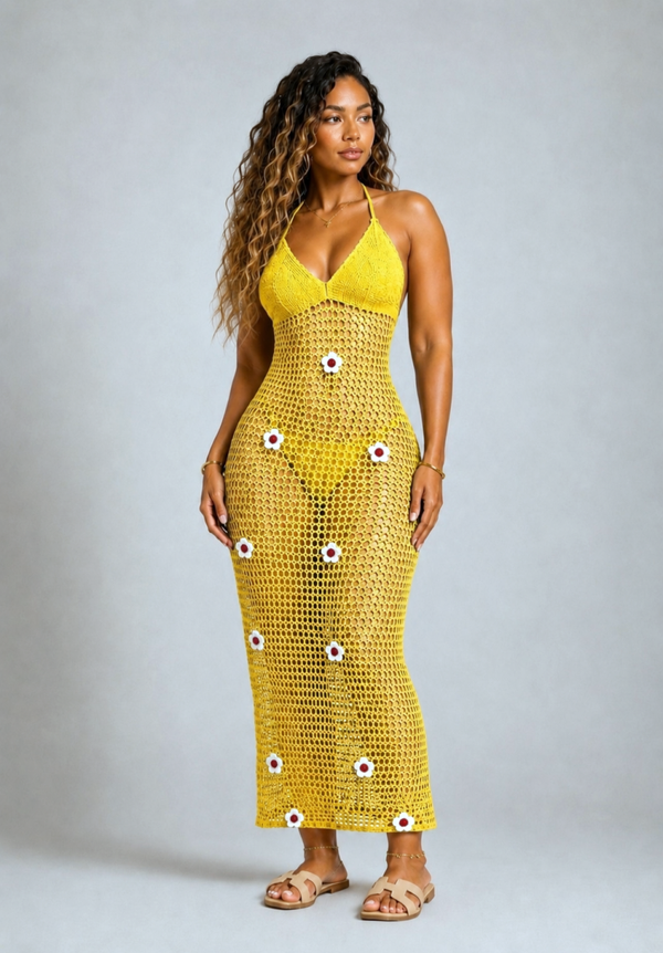Robe crochet Camélia Jaune