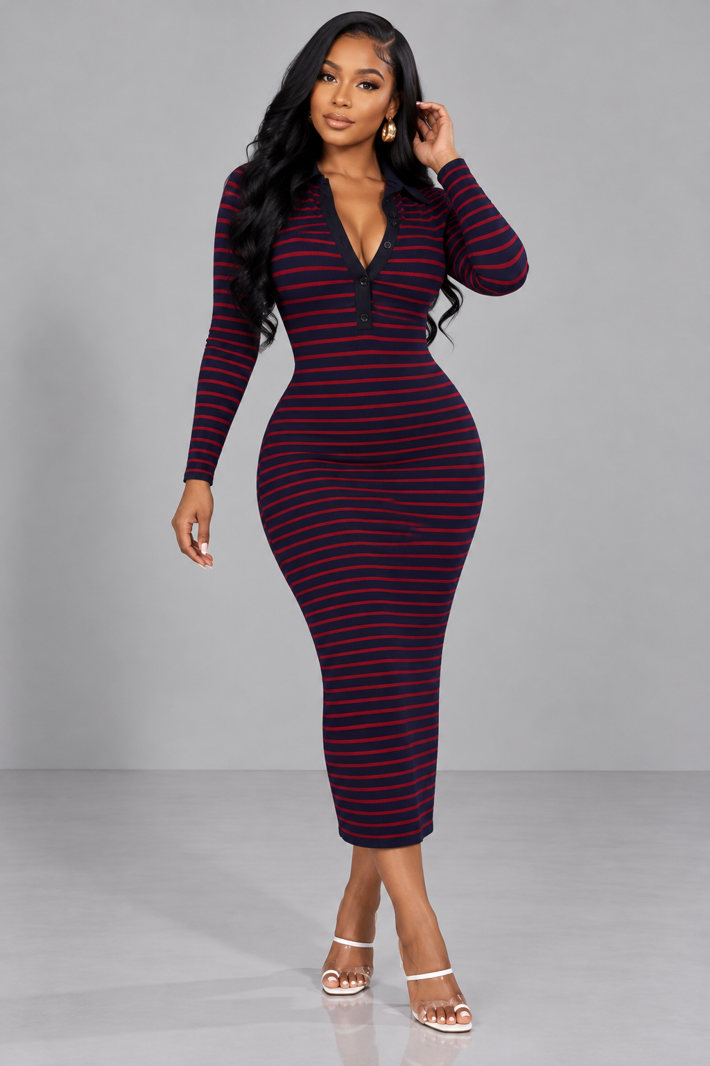 Robe mi-longue Anya marine