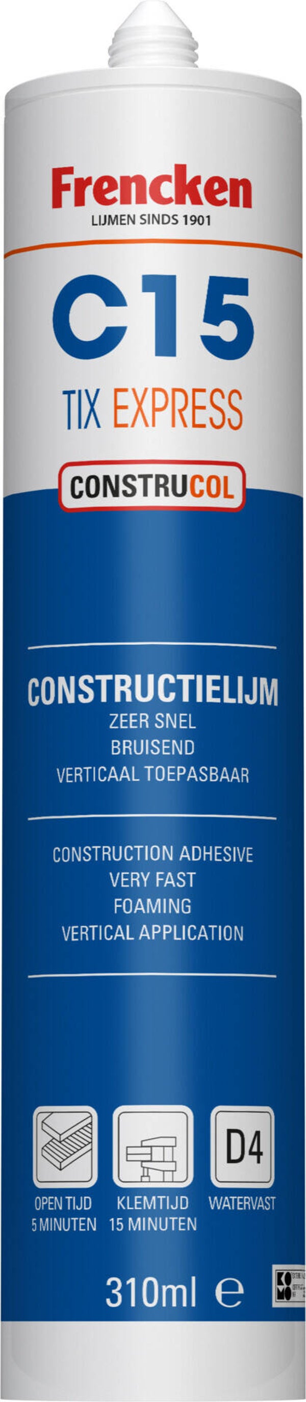 Frencken Constructielijm C15 Tix Express - Koker 310 ml bruin