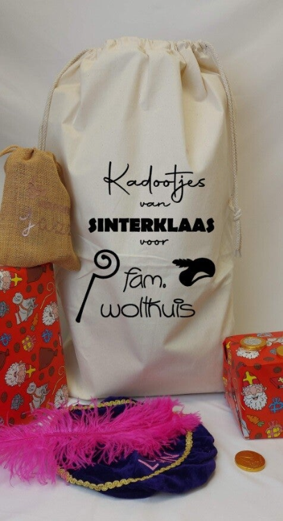 Katoenen Sinterklaas cadeau zak | Kadootjes van sinterklaas voor fam. naam