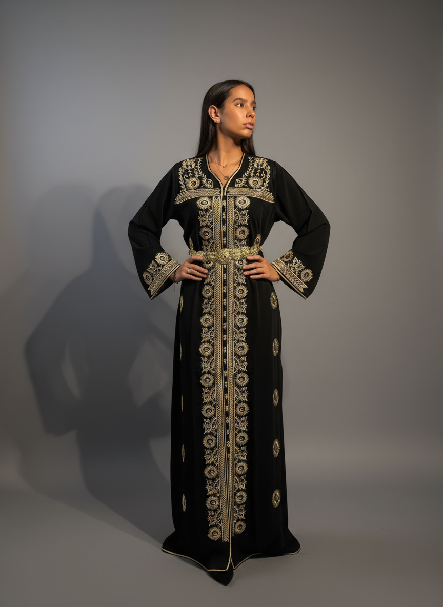Caftan Samira – Noir et Doré Royal