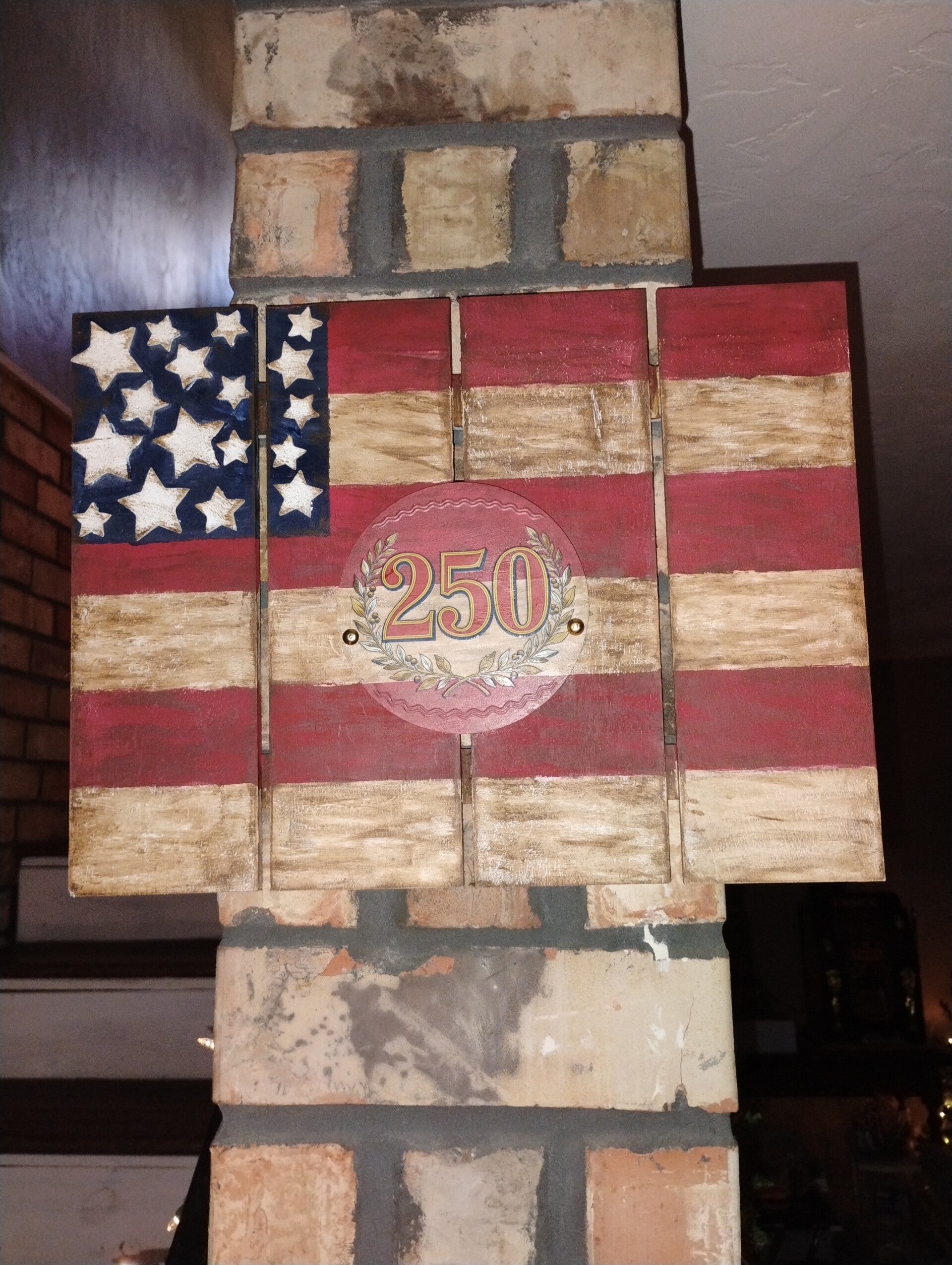 250th years of freedom wooden flag