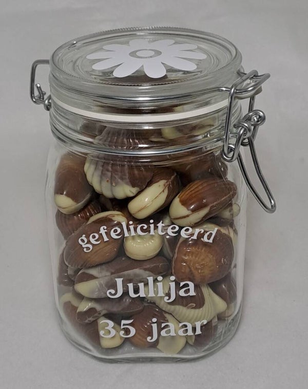 Chocoladepot met tekst