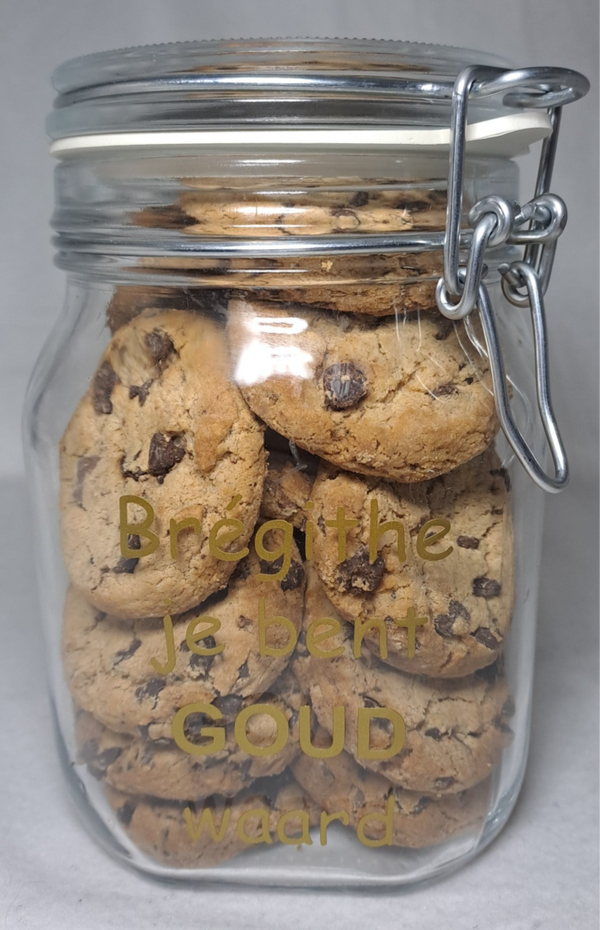 Koekjespot chip cookies met tekst