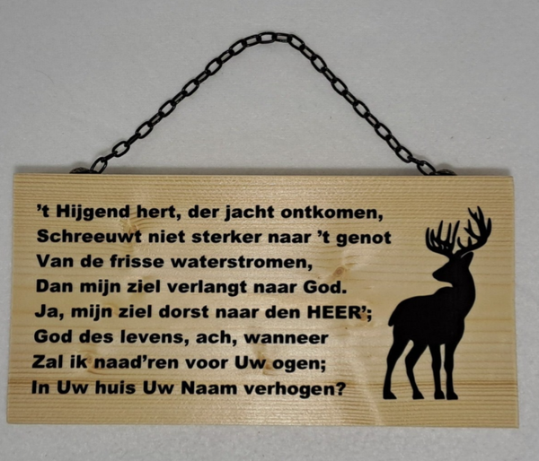 Tekstbordje 't Hijgend hert, der jacht ontkomen
