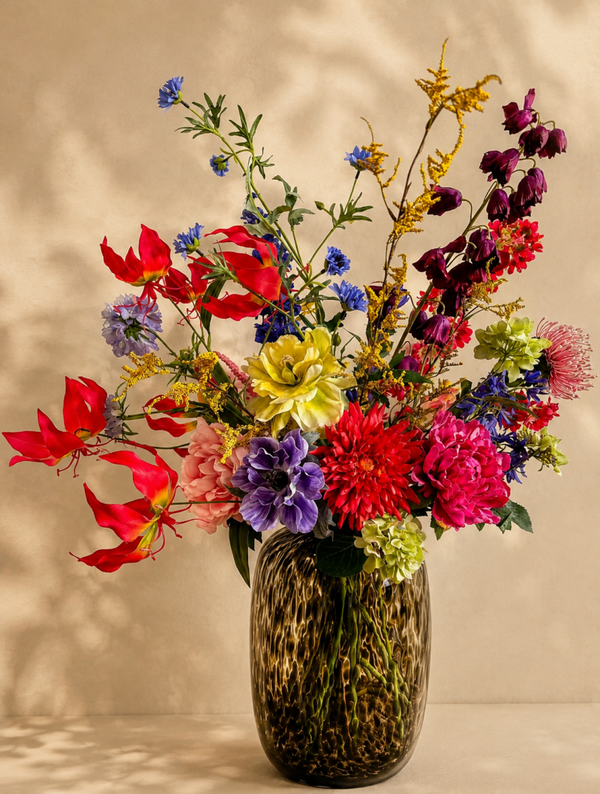 Vaas inclusief zijden bloemen – Colourful Statement