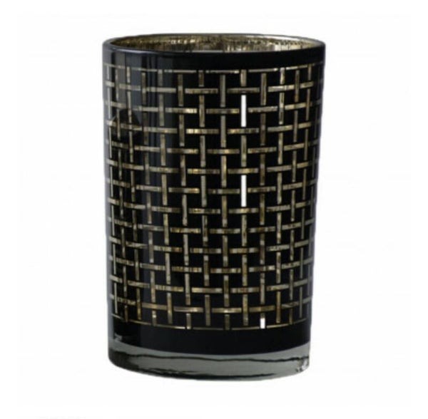 Waxinelichthouder zwart blokjes | goud - large