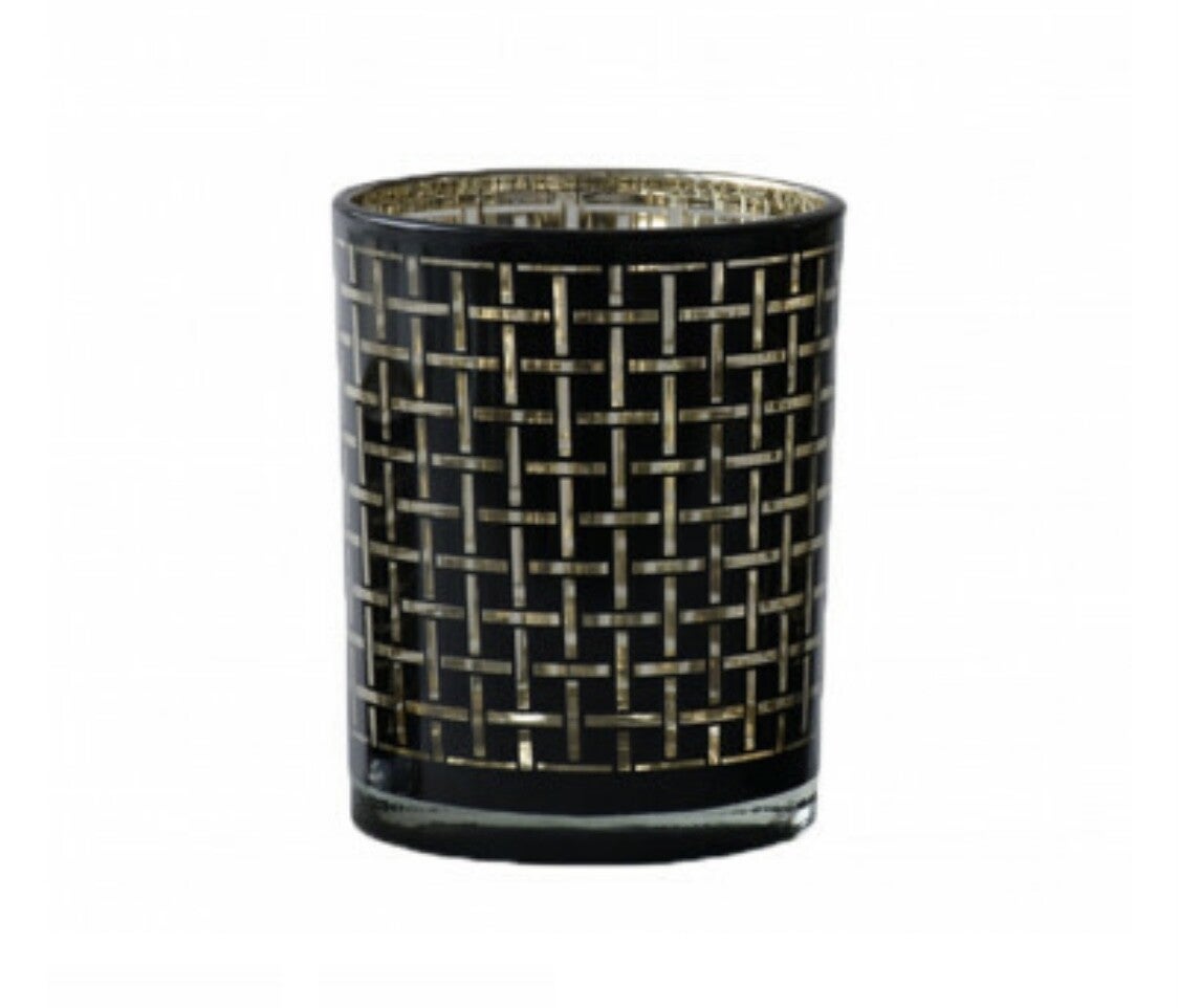 Waxinelichthouder zwart blokjes | goud - small