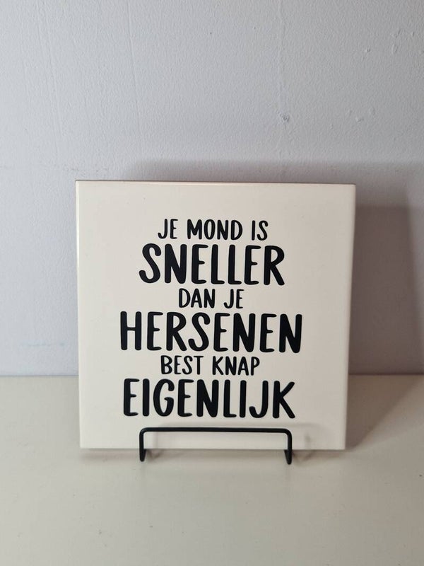 Je mond is sneller dan je hersenen.  Best knap eigenlijk Tegeltje