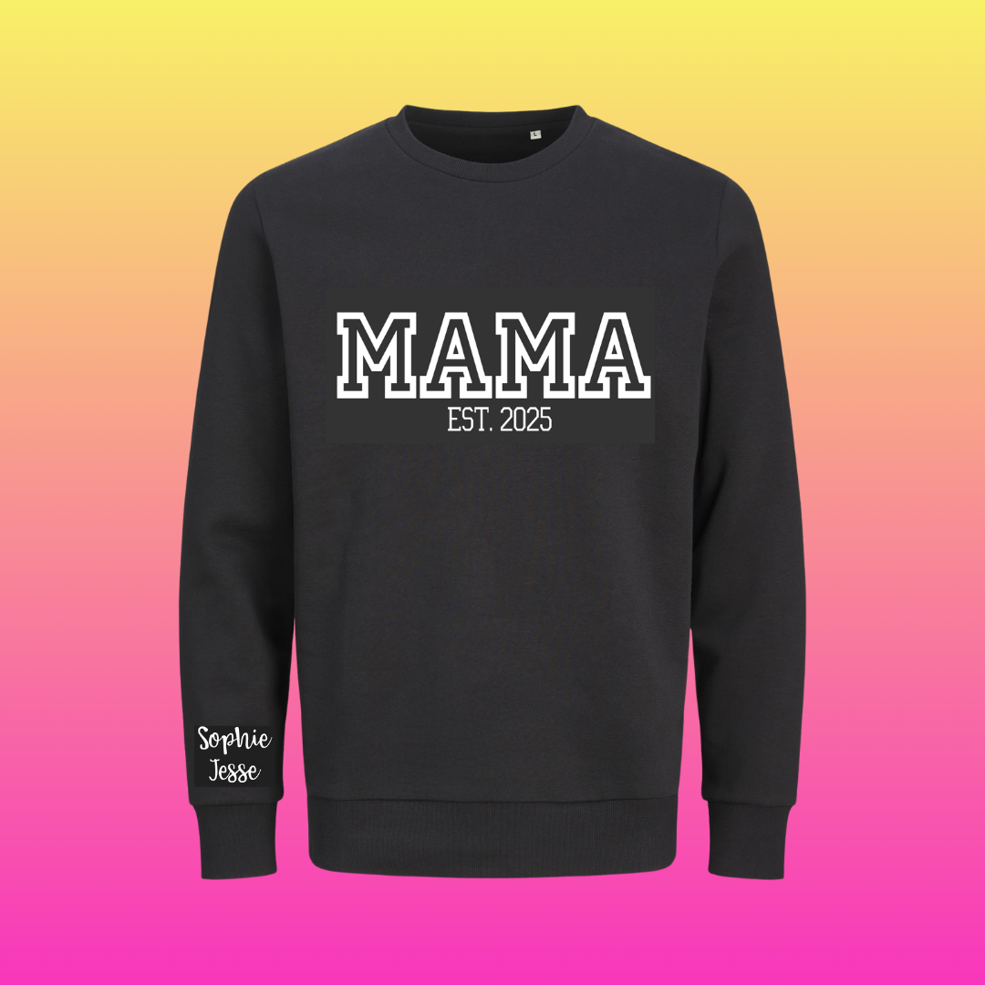 Sweater MAMA est. met namen op mouw