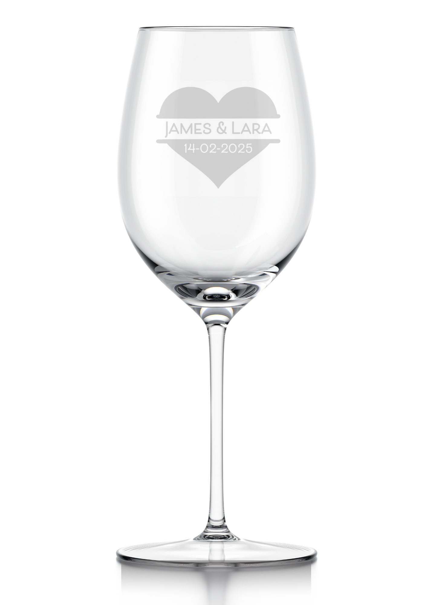 wijnglas: "Namen" in hart met "datum"