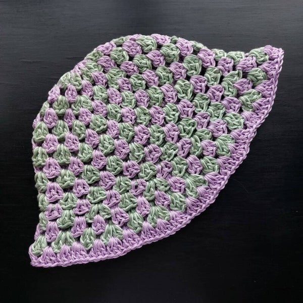Granny Stitch Bucket Hat - Lavender & Green