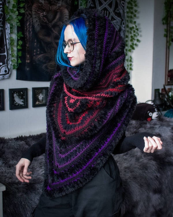 Wild Oleander Hooded Scarf - Black, Red & Purple