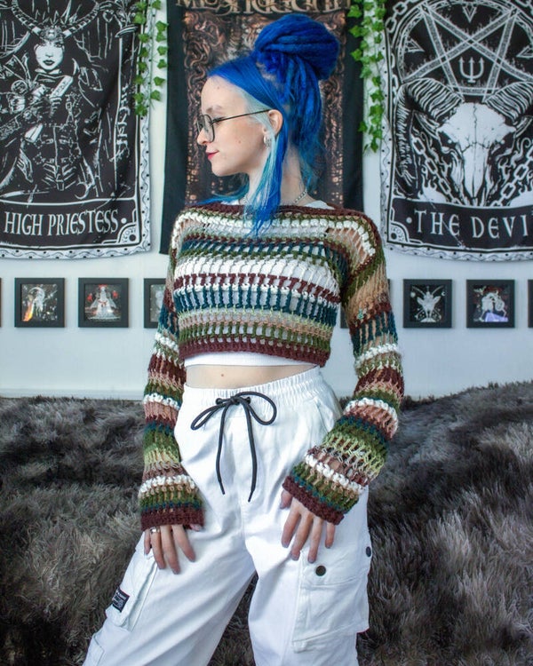 Longsleeve Crop Top - Brown-Green