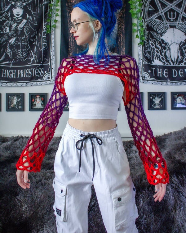 Fishnet Shrug - Purple-Red Gradient