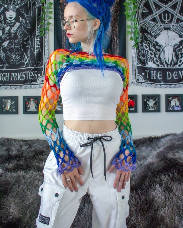 Fishnet Shrug - Neon Rainbow