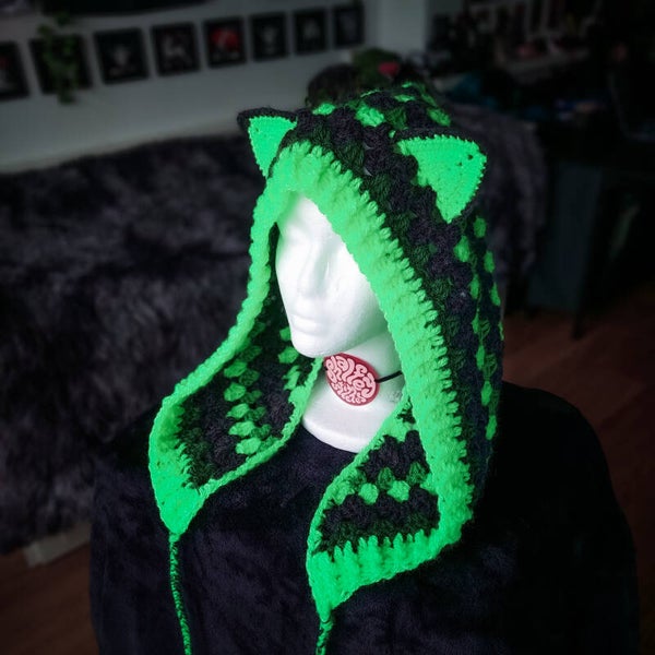 Fairy Beary Hood - Black & Neon Green