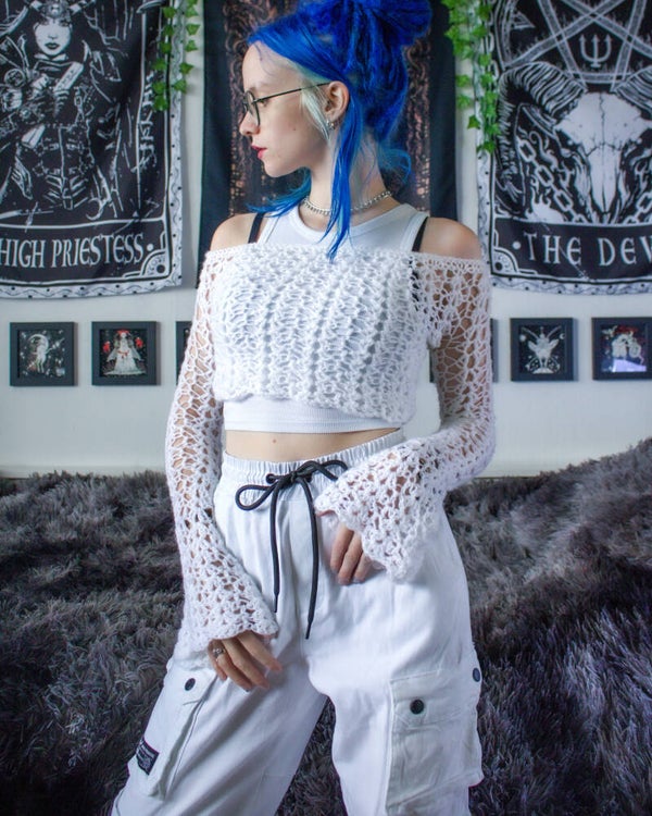 Lily Lace Longsleeve Crop Top - White