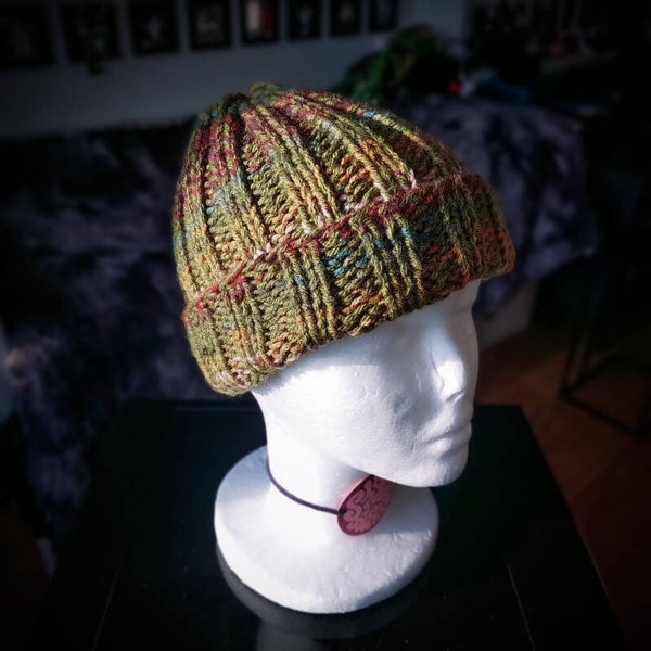 Ribbed Beanie - Green & Multicolor
