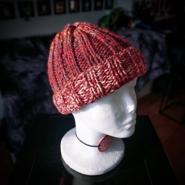 Ribbed Beanie - Red & Multicolor