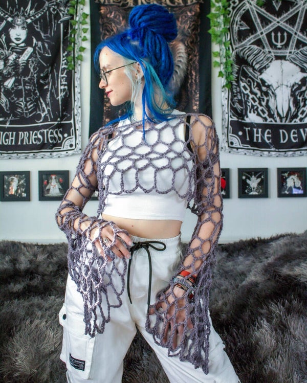 Siren Longsleeve Crop Top - Loose Grey