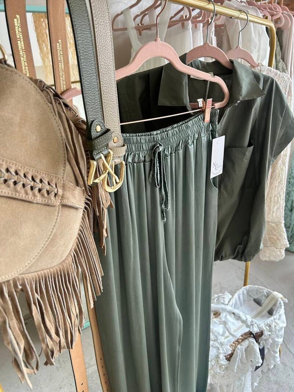 Zijde broek Army green