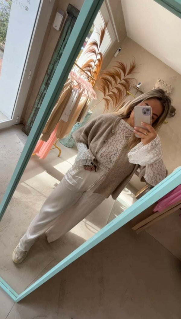 Zijde champagne broek