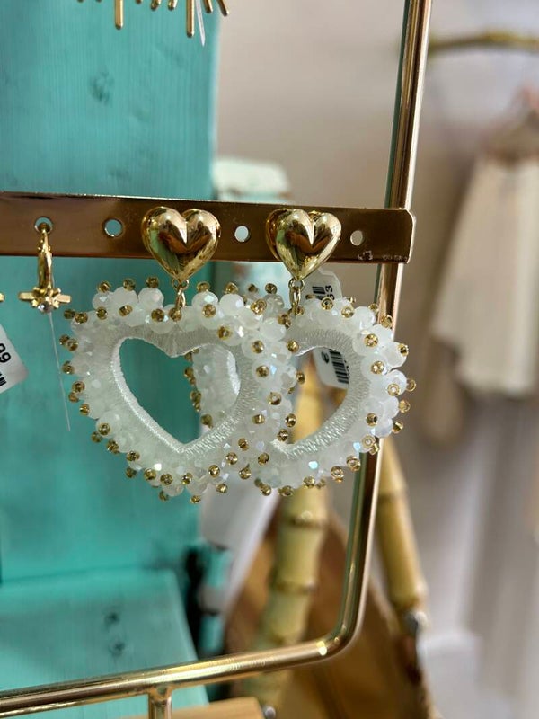 White and gold heart earring