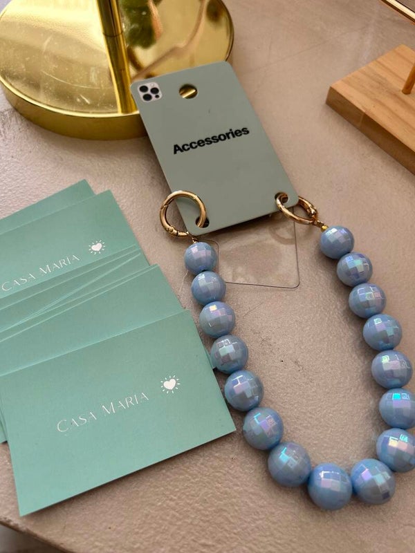 Telefoon hanger parelmoer blauw