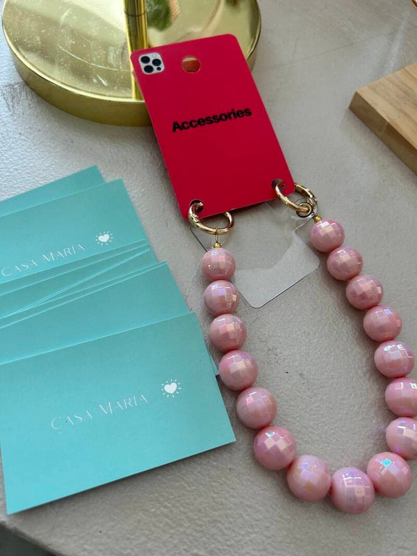 Telefoon hanger parelmoer pink