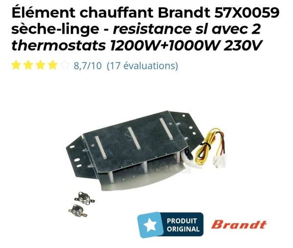57x0059 élément chauffant sèche-linge 2200 w