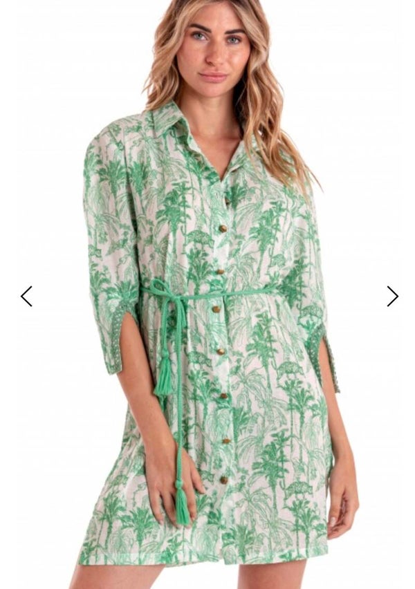 PIN-UP/POISSON D'AMOUR CHEMISIER DRESS WITH BELT KENZIA PRINT