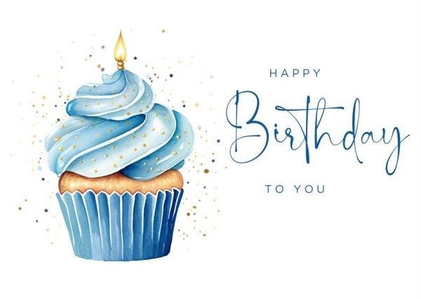 "Happy BIrthday to you" Cupcake blau (A6 quer)
