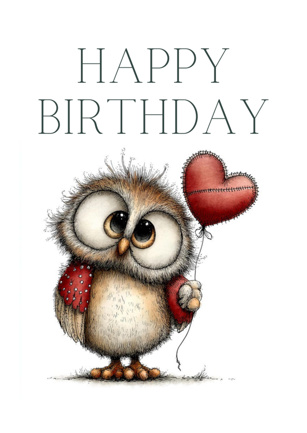 "Happy Birthday" Eule mit Herz