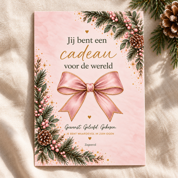 Kerstkaart Roze Jij bent een cadeau.