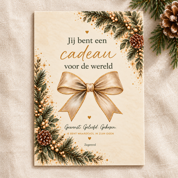 Kerstkaart Goud. Jij bent een cadeau.