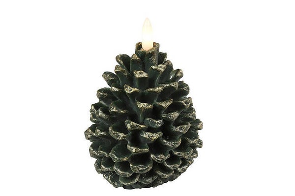LED Kaars Dennenappel Lyon M groen-9x9x13,5CM