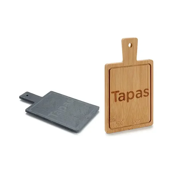SERVEERPLANK TAPPAS - DIENBLAD DECO - Aperitief plankjes - BAMBOE EN LEISTEEN - 10x15 cm - SET VAN 2