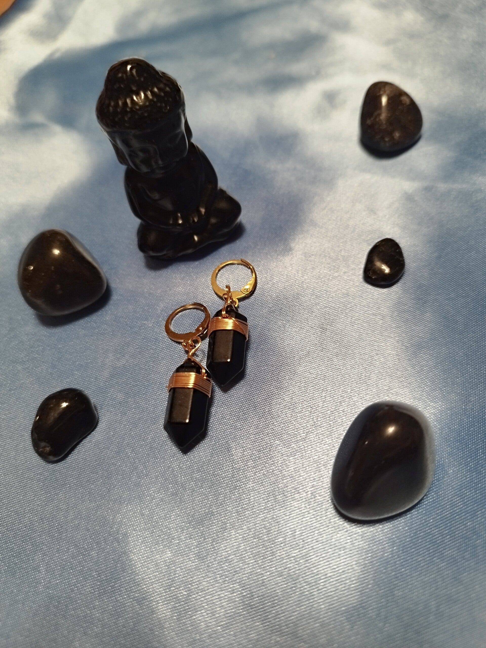 Boucles d'oreilles pointes Obsidienne noir