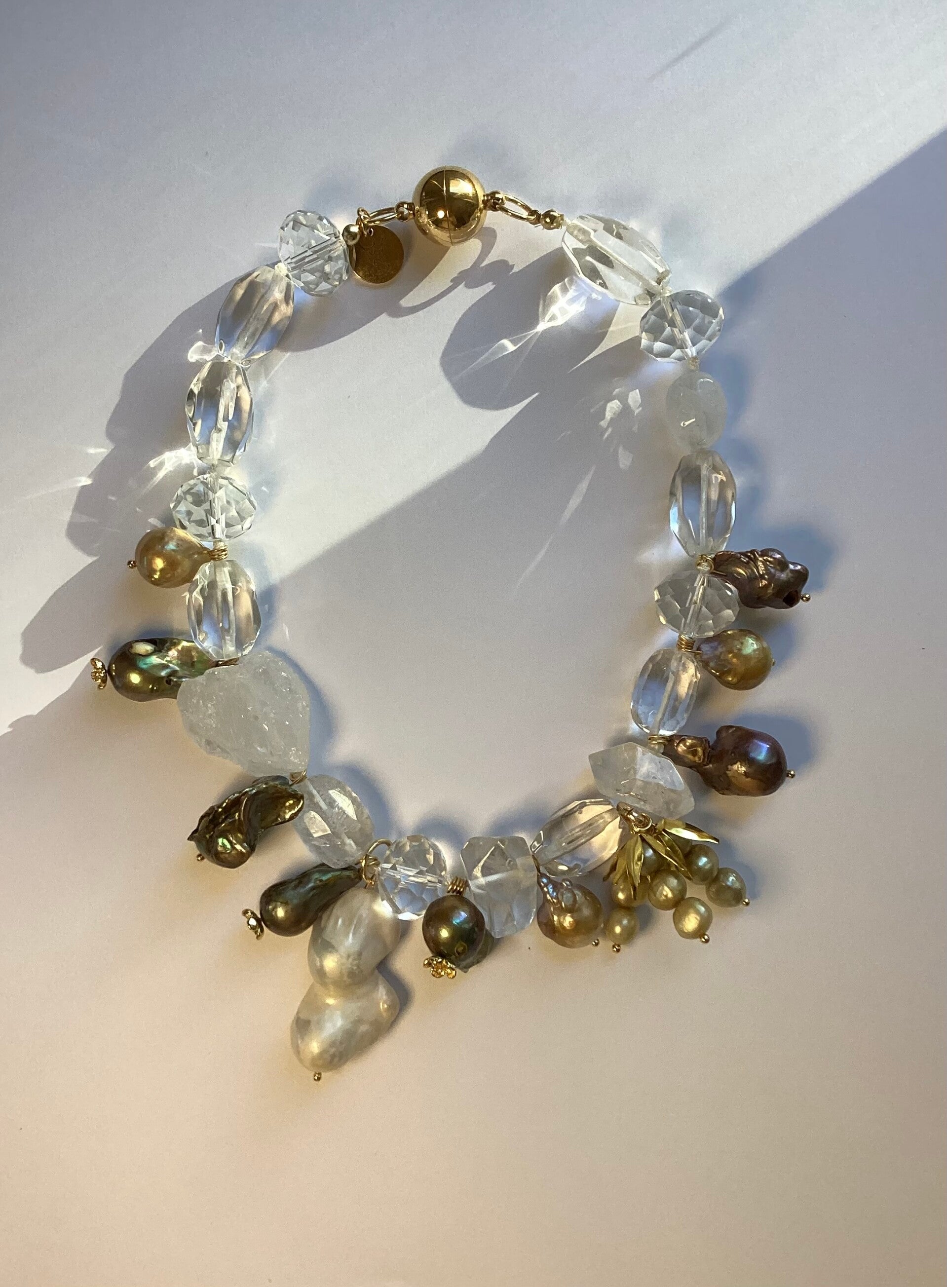 Halskette Bergkristall Klarquarz Barockperlen Flussperlen  Magnetverschluss