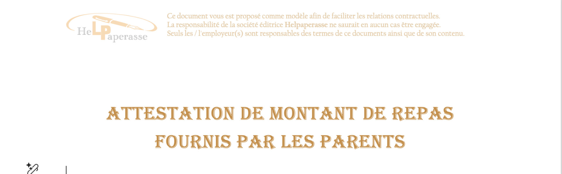 Modèle d'Attestation de Montant de Repas (Fournis par les Parents)