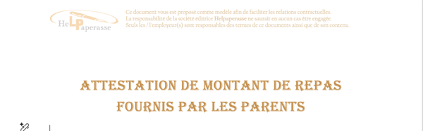 Modèle d'Attestation de Montant de Repas (Fournis par les Parents)