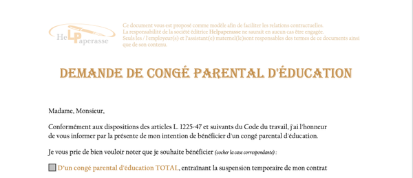 Modèle de Lettre : Demande de Congé Parental d'Éducation
