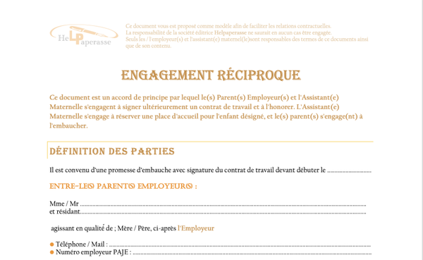 Modèle d'Engagement Réciproque – Assistant(e) Maternell(e)& Parents Employeurs