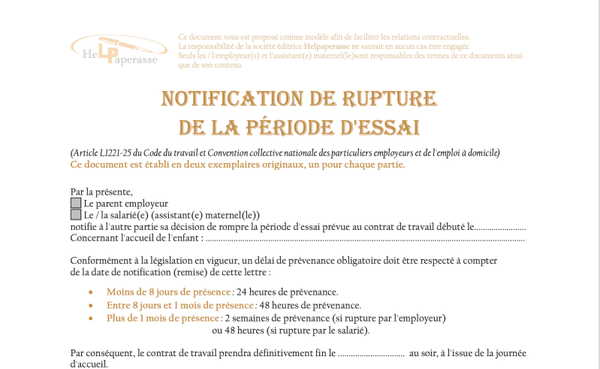 Modèle de Lettre : Notification de Rupture de la Période d'Essai